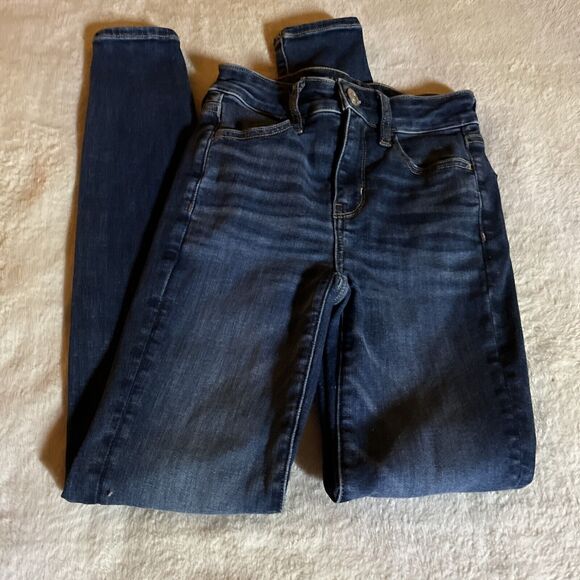 American Eagle Size 000 Hi Rise Jegging Next Level Stretch Denim Jeans Dark Wash - Picture 1 of 8